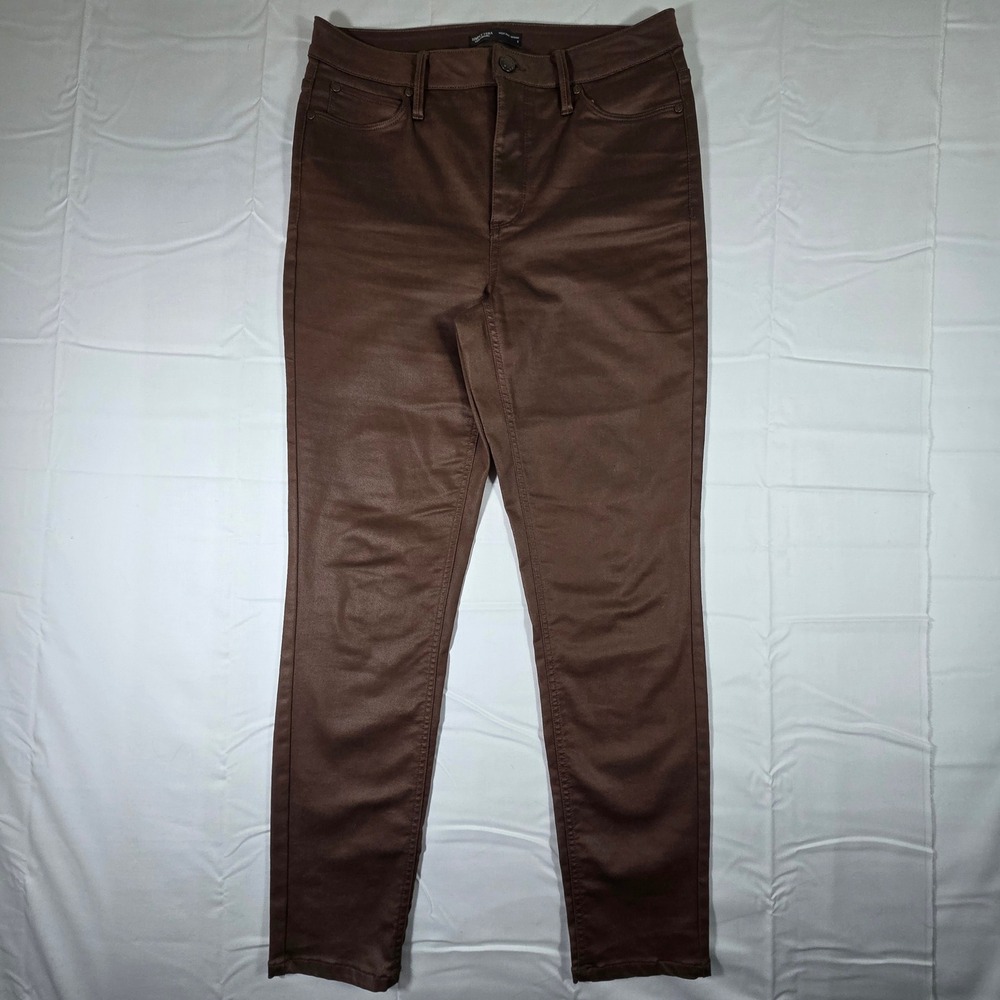 Simply Vera Vera Wang Womens Brown High Rise Skinny Coated Pants Size 8